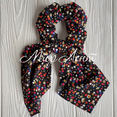 Резинка Твилли жатка в цветочек, 27 см, черная с хлопком, шт.