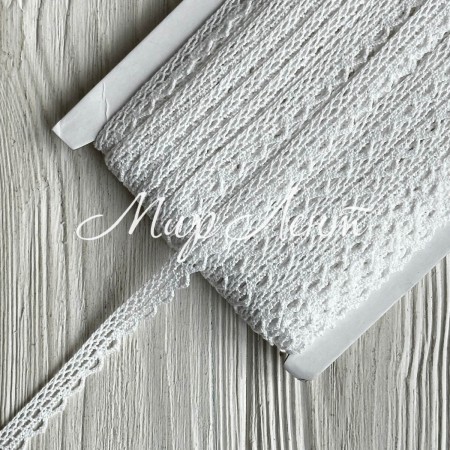 Кружево вязаное Мия (D30069), 1,2 см, белое, рулон 45 м