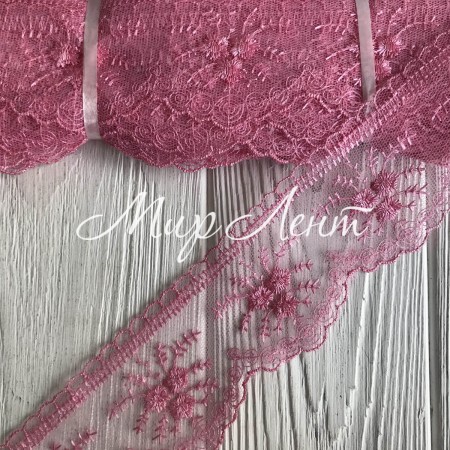Мереживо органзове Розалі, 6,5 см, коралловий, рулон 9 м