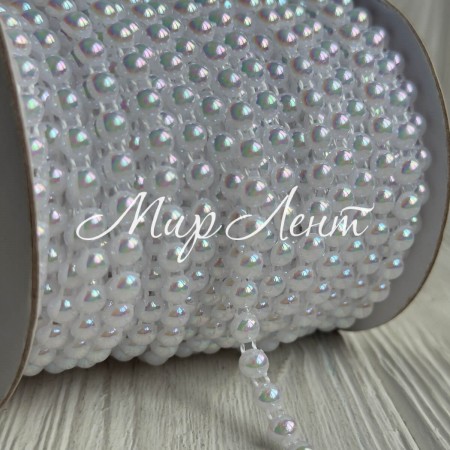 Лента-бусинка (I30399), белый перламутр, 6 мм, катушка 25 м