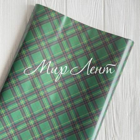 Подарочная бумага, 70х100 см, зеленая шотландка, упаковка 2 шт.