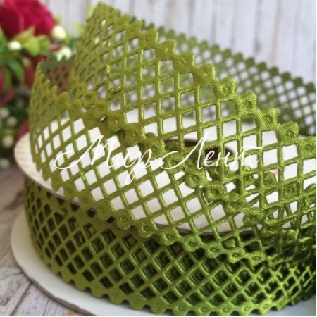 Кружевная лента сеточка, 2 см, оливковый, рулон 20 м