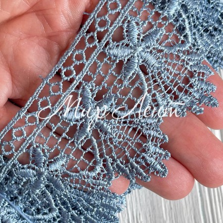 Кружево макраме Моніка, 5 см, небесно-блакитне, рулон 9 м