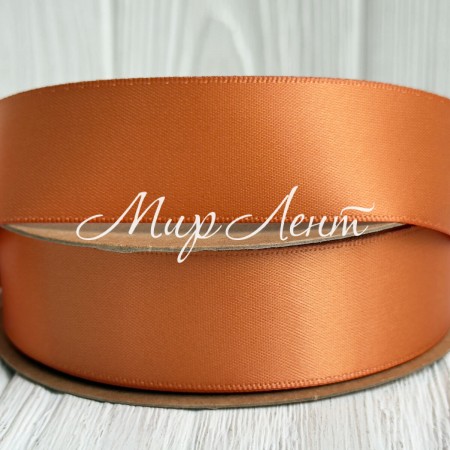Двусторонняя атласная лента New (премиум), 2,5 см, имбирная, рулон 23 м