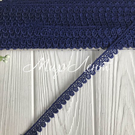 Кружево макраме узкое (TJ-10013), 1,5 см, сапфировый, рулон 13 метров