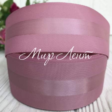 Репс з атласною смугою, 4 см, пудровий, рулон 23 м