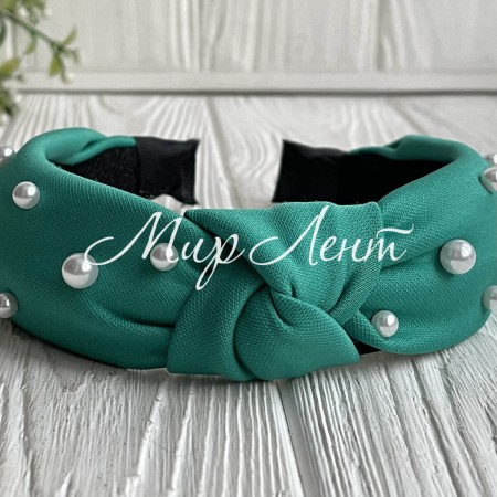 Обруч креп чалма с жемчугом, 4 см, изумрудный, шт.