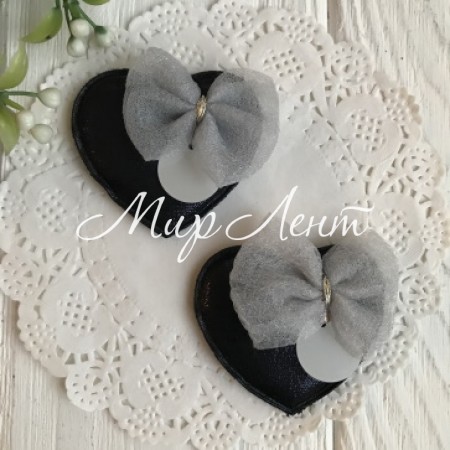 Аппликация тканевая сердечко с бантом, 4,5х4 см, сапфировый, упаковка 20 шт.