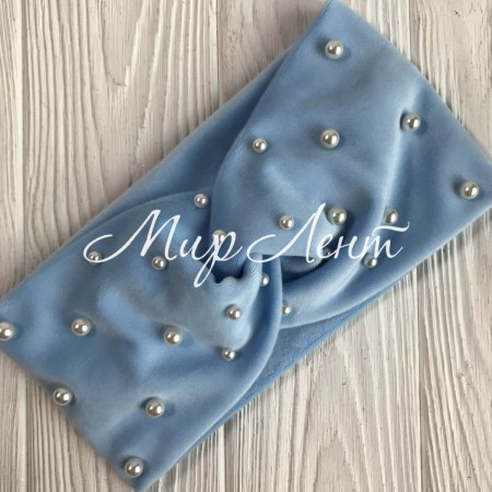 Повязка спорт велюр с жемчугом, 11 см, голубой, шт.