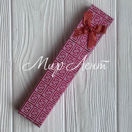 Коробочка для украшений прямоугольная, 21х4,3 см, красная, узор с парчовым бантиком, 1 шт.