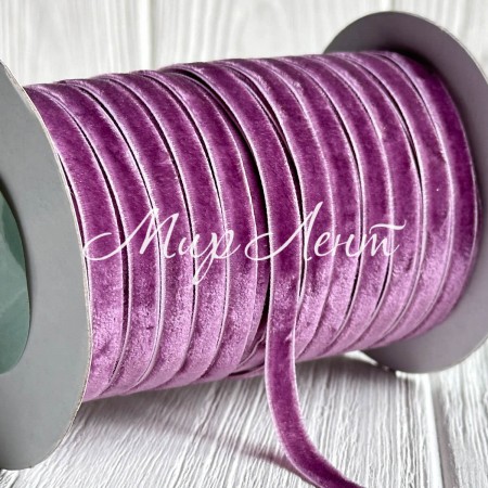 Стрічка велюр, 0,6 см, фіалковий, рулон 45 м