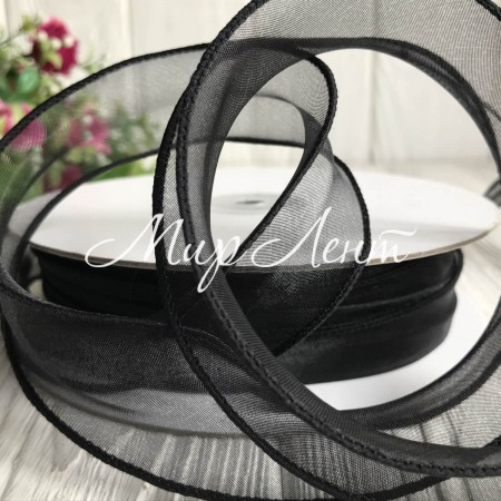 Органза с проволочным кантом, 3 см, черный, рулон 23 м