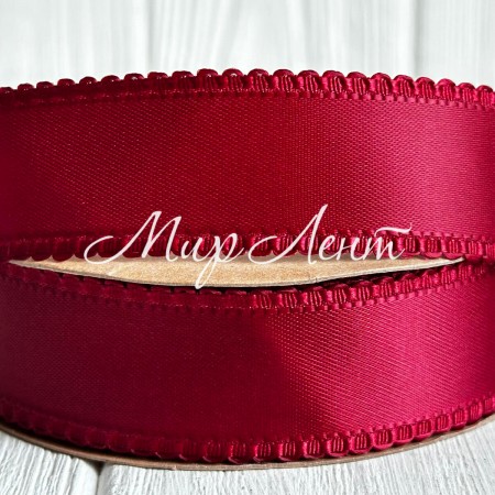 Атлас двосторонній з кантом, 2,5 см, бургунді, рулон 18,5 м