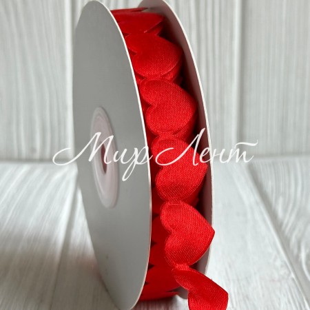 Фігурна стрічка сердечко, 20 мм, червона, рулон 10 м