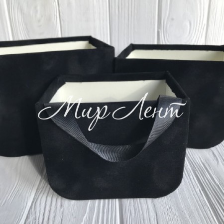 Корзинка для цветов бархатная, черный, набор из 3 шт.