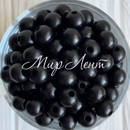 Дерев'яні намистини круглі, 12 мм, чорні, упаковка 500 г