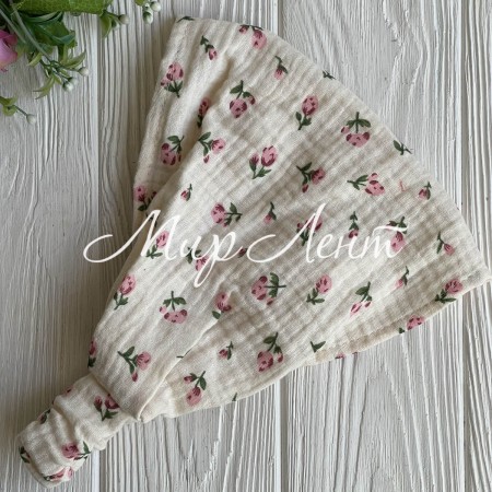 Муслиновая бандана в цветочек, 22х21 см, молочная, шт.