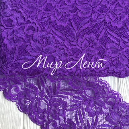 Кружево стрейчевое "Лиана", 15 см, темно-фиолетовый, рулон 9 м