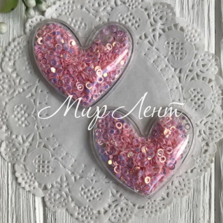 Силиконовое сердце с наполнителем, 5 см, розовые перламутровые колечка, упаковка 20 шт.