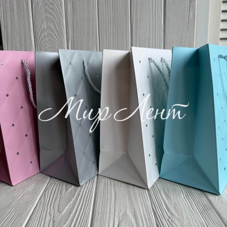 Подарочный пакет ромб с имитацией страз "M", 26х32х10 см, пастельный микс, упаковка 12 шт.