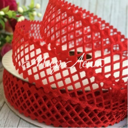 Кружевная лента сеточка, 2 см, красный, рулон 20 м