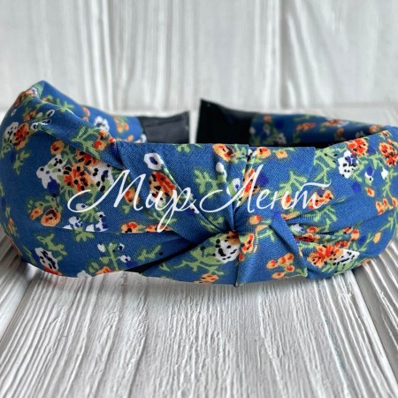 Обруч софт чалма в цветочек, 4 см, светло-синий, шт. 