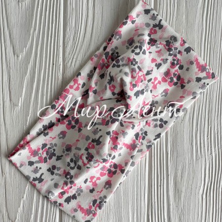 Повязка турецкий трикотаж, 21х10 см, белая с малиново-серым леопардом, шт. 