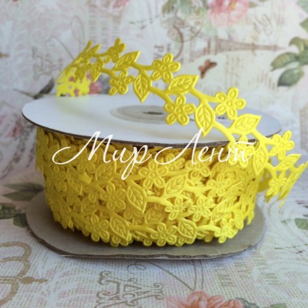 Мереживна стрічка квіточку березка, 2 см, жовтий, рулон 20 м