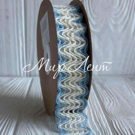 Лента-мешковина (волны), 2,5 см, белая с голубым, рулон 9 м