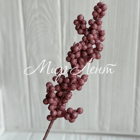 Веточка калины с глиттером, 20 см, пудровая, упаковка 50 шт.