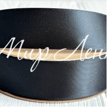 Атлас двусторонний (премиум), 2,5 см, черный, рулон 23 м