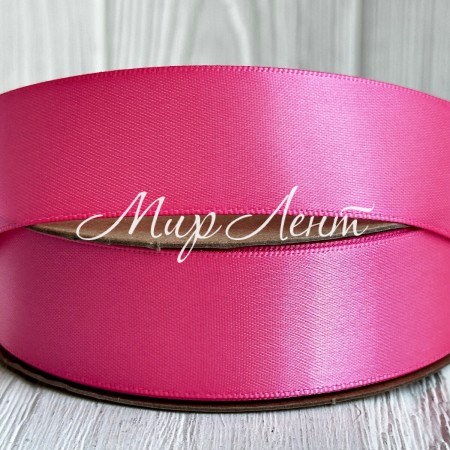 Атлас двусторонний (премиум), 2,5 см, ярко-розовый, рулон 23 м