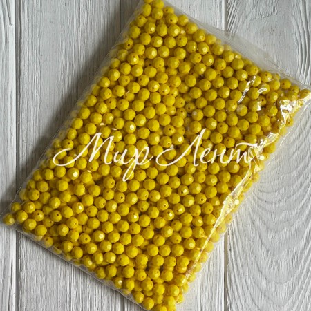 Бусина граненая круглая, 10 мм, желтая, упаковка 500 г