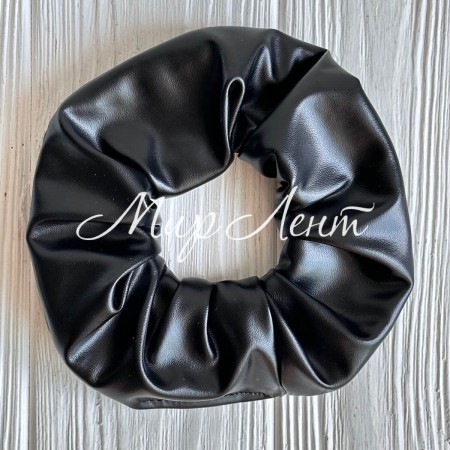 Скранч экокожа, 12 см, черный, шт.