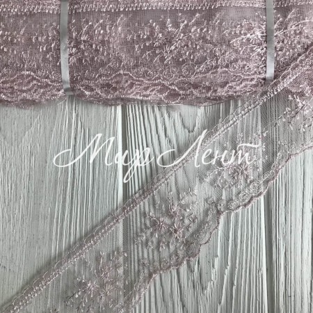 Кружево органзовое Розали, 6,5 см, светло-пудровый, рулон 9 м