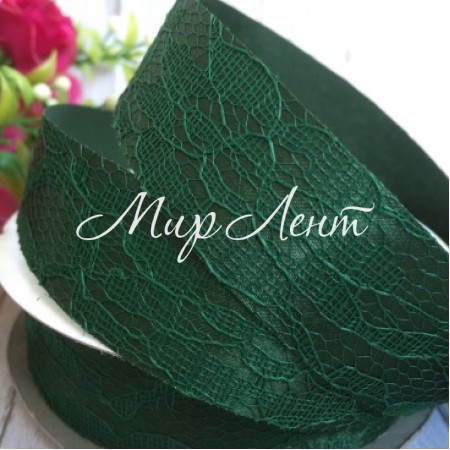 Атлас 2,5 см, кружево, темно-зеленый, рулон 17,5 м