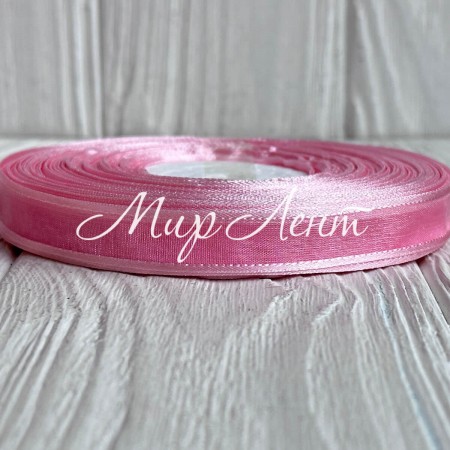 Органза с атласным кантом, 1,2 см, розово-пудровая, рулон 45 м