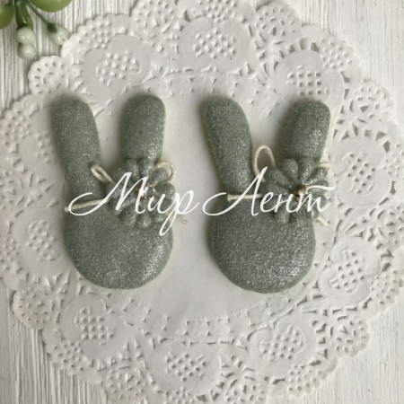 Аппликация тканевая кролик блеск, 5 см, оливково-серый, упаковка 20 шт.