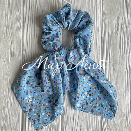 Резинка Твилли жатка в цветочек, 27 см, голубая с хлопком, шт.