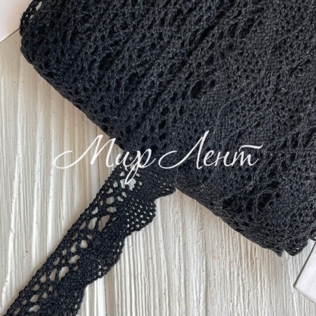 Кружево вязаное Айрис (D03602), 2 см, черное, рулон 45 м