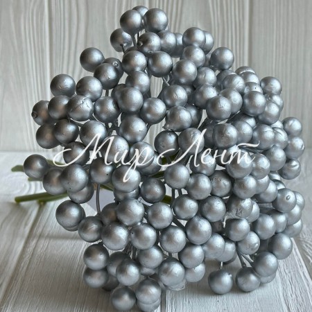 Букет калини глянцевої, 25 см, срібло, букет з 6 шт.