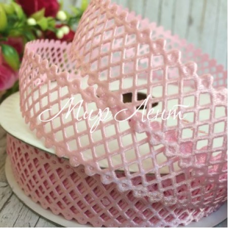 Кружевная лента сеточка, 2 см, светло-розовый, рулон 20 м