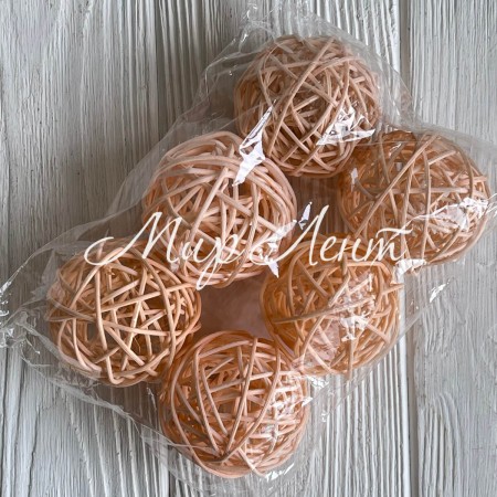 Ротанговый шарик, 5 см, персиковый, упаковка 6 шт.