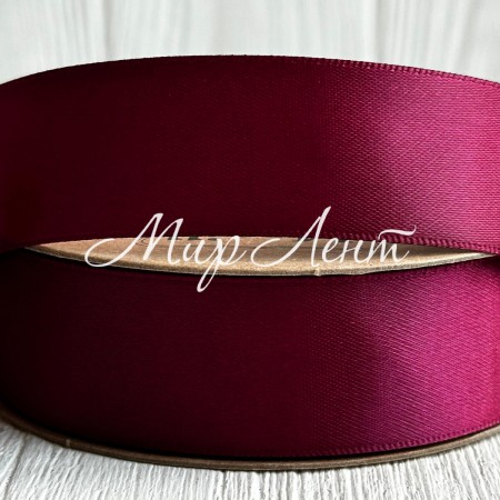 Атлас двосторонній (преміум), 2,5 см, марсала, рулон 23 м