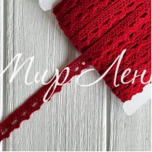 Кружево вязаное (D03401), красное, 11 мм, рулон 45 м