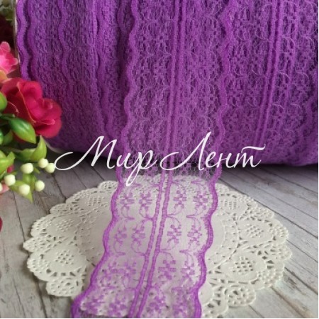 Кружево цветочек, 4,5 см, сиреневое, (не стрейчевое), бобина 270 м