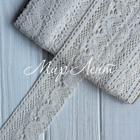 Кружево вязаное (D30257), молочное, 6 см, рулон 23 м