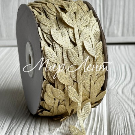 Ленточка листик гладкий, 1,7 см, золото, рулон 50 м