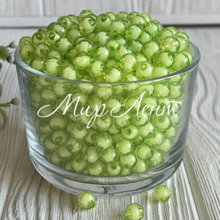 Бусина пластик с белой серединкой, 10 мм, салатовая, упаковка 500 г