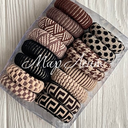Резинка в коробке (узоры), 4,5 см, коричневые тона, упаковка 16 шт.